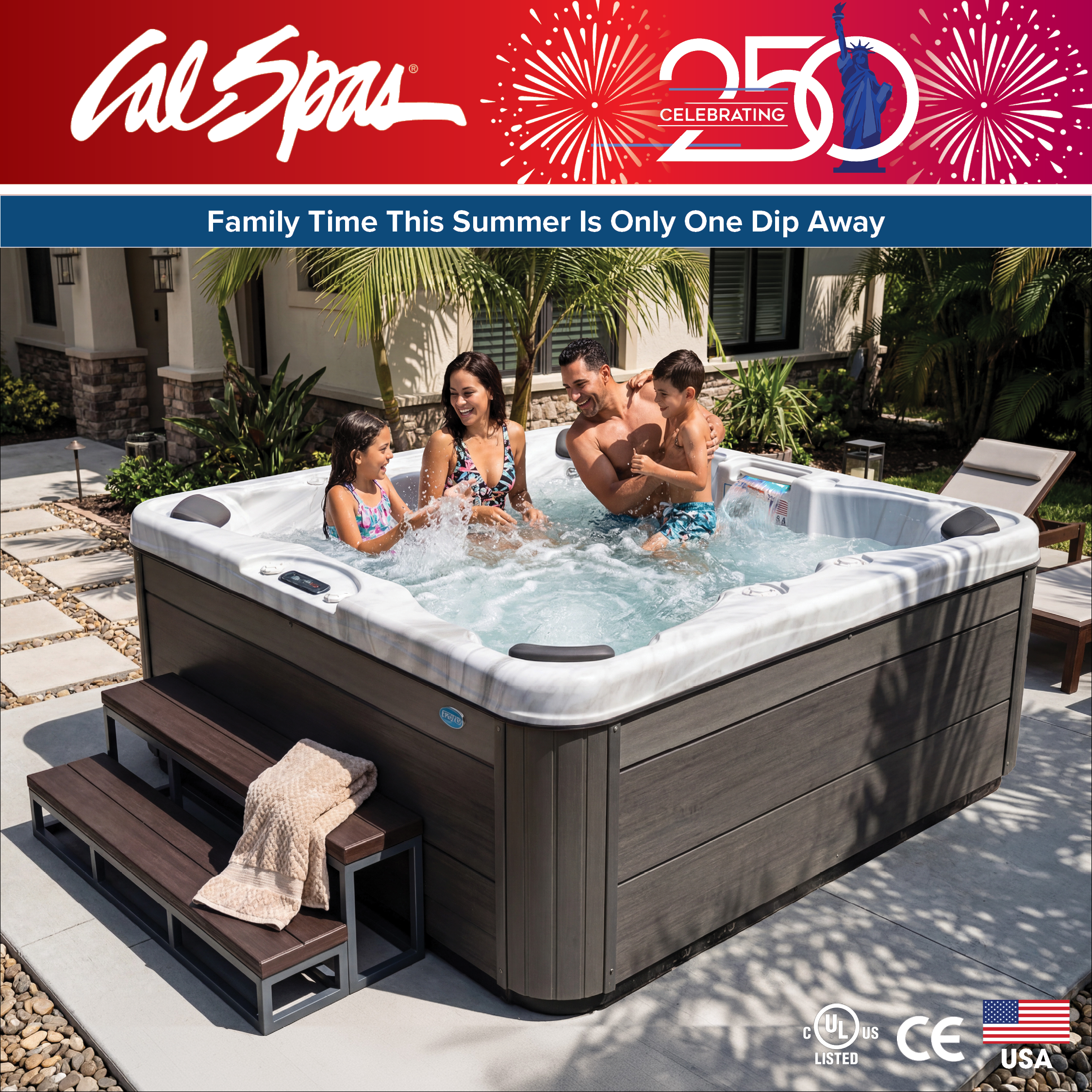 Calspas hot tub being used in a family setting - Charlotte